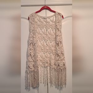 EST. 1946 clothing,LG cream crochet vest with fringe